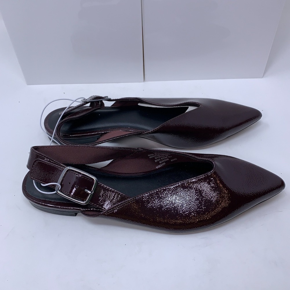 Old Navy 7.5 Womens Maroon V-Cut Point Toe Wide Strap Slingback Flats NWB - Picture 4 of 10